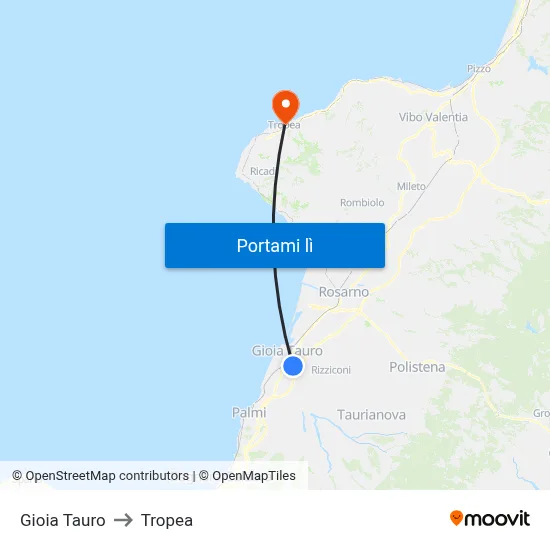 Gioia Tauro to Tropea map