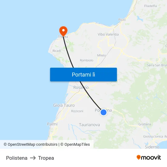Polistena to Tropea map
