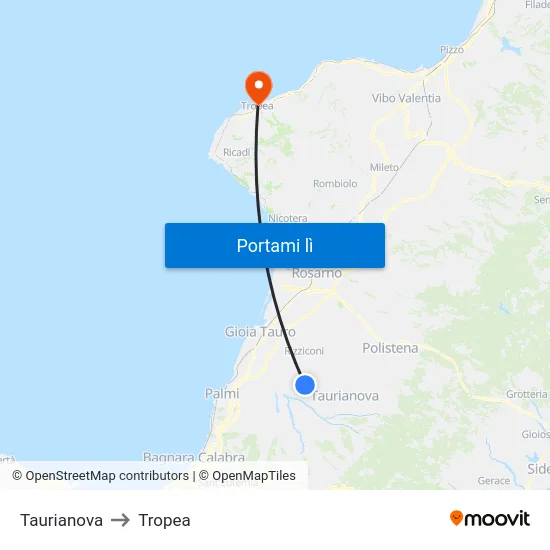 Taurianova to Tropea map