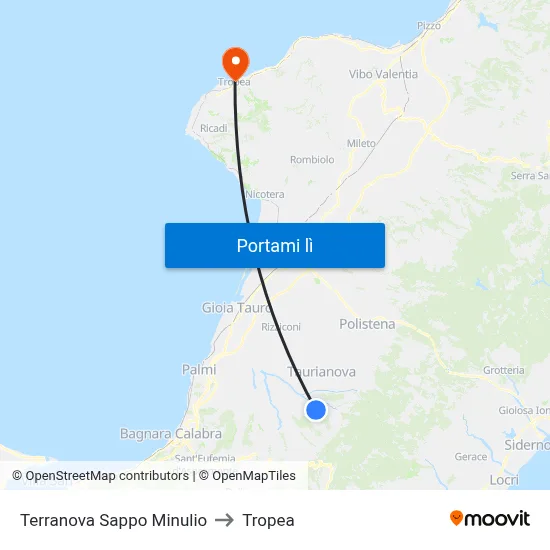 Terranova Sappo Minulio to Tropea map