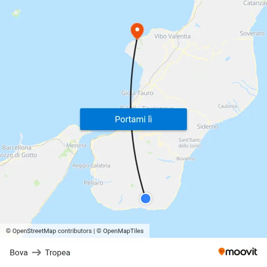 Bova to Tropea map