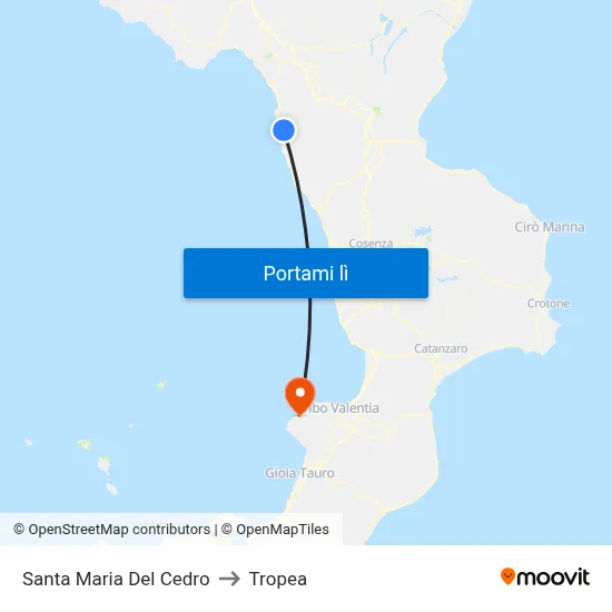Santa Maria Del Cedro to Tropea map