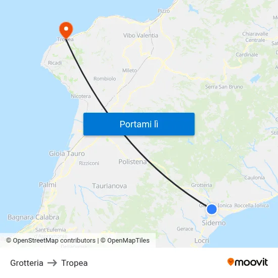 Grotteria to Tropea map