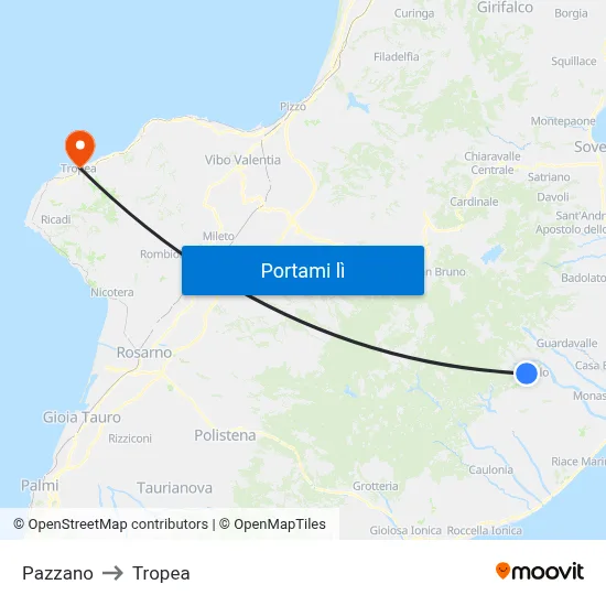 Pazzano to Tropea map