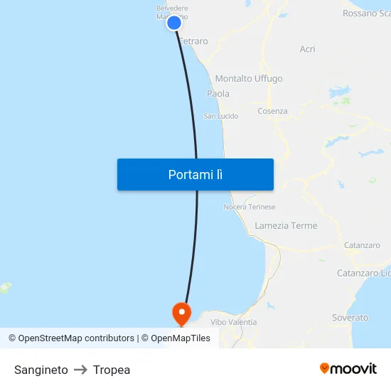 Sangineto to Tropea map