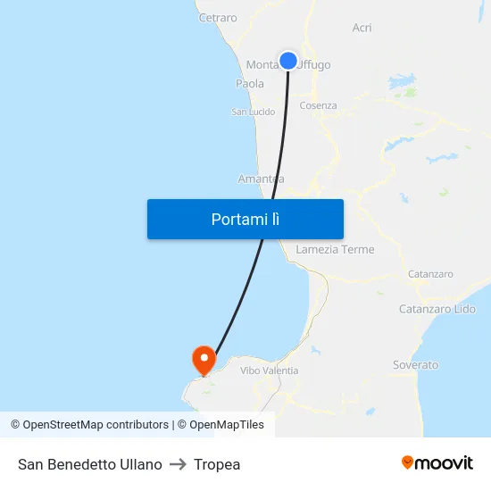 San Benedetto Ullano to Tropea map