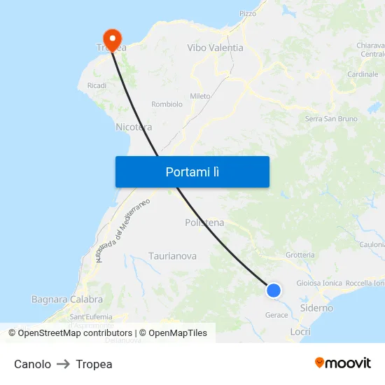 Canolo to Tropea map