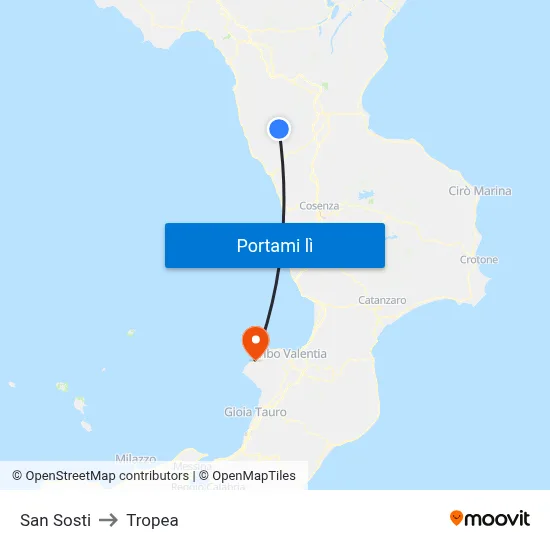 San Sosti to Tropea map