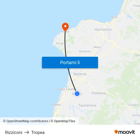 Rizziconi to Tropea map