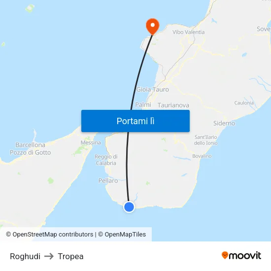 Roghudi to Tropea map