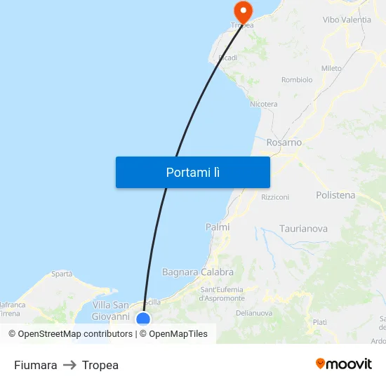 Fiumara to Tropea map