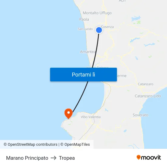 Marano Principato to Tropea map