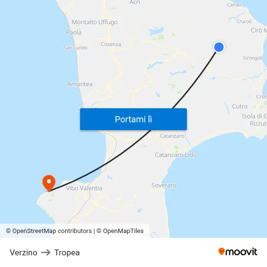 Verzino to Tropea map