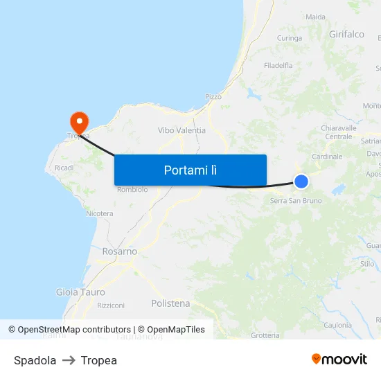 Spadola to Tropea map