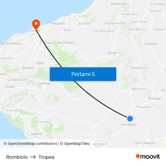 Rombiolo to Tropea map