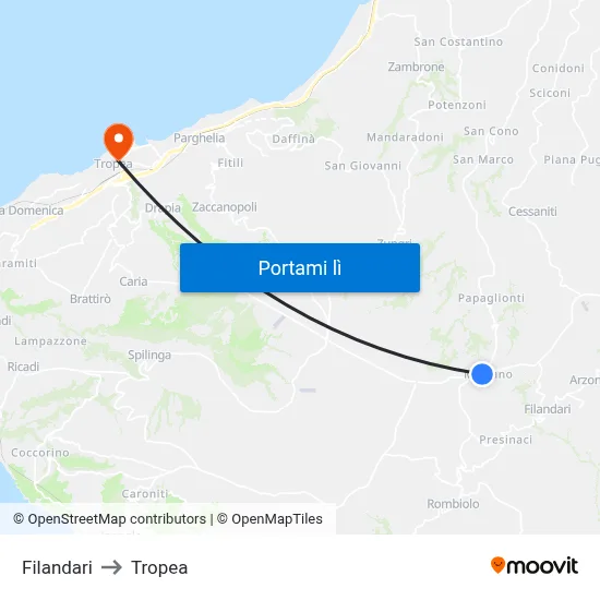 Filandari to Tropea map