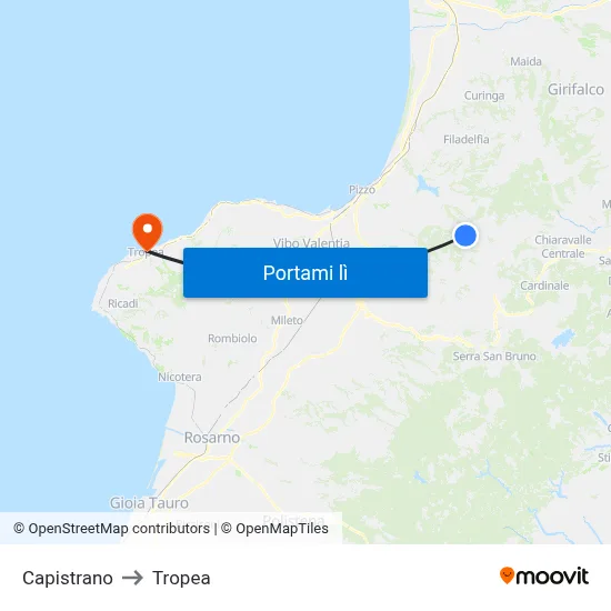 Capistrano to Tropea map