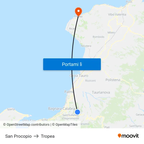 San Procopio to Tropea map