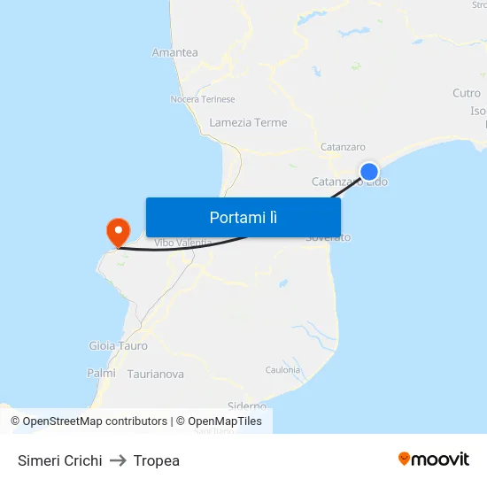 Simeri Crichi to Tropea map