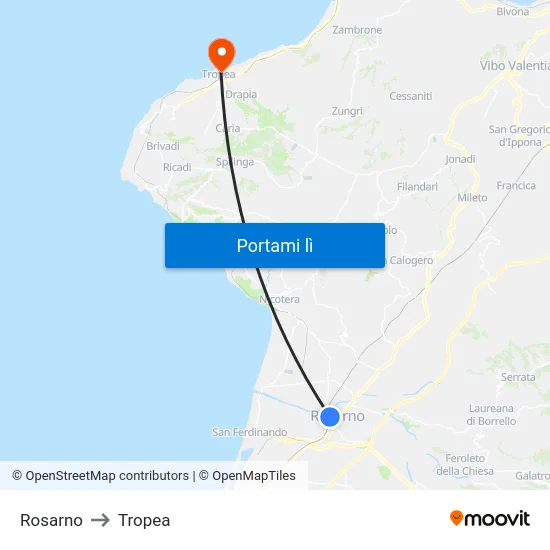 Rosarno to Tropea map