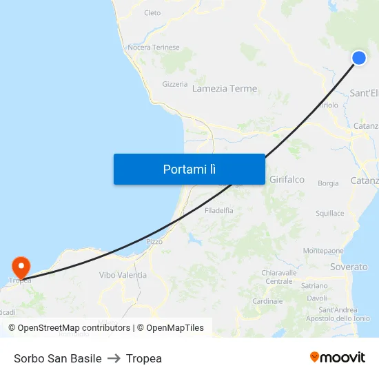 Sorbo San Basile to Tropea map