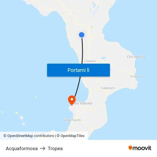 Acquaformosa to Tropea map