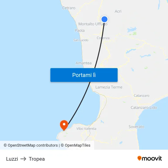 Luzzi to Tropea map