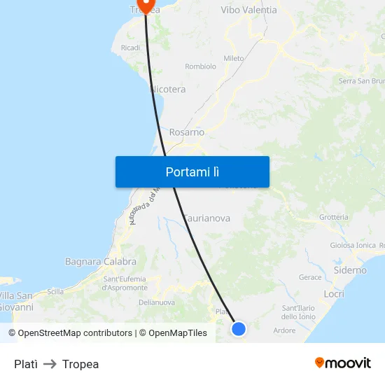 Platì to Tropea map