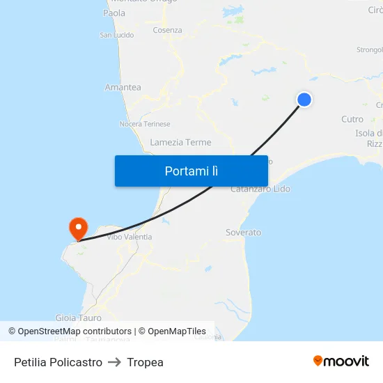 Petilia Policastro to Tropea map