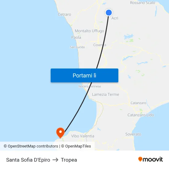 Santa Sofia D'Epiro to Tropea map