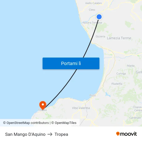 San Mango D'Aquino to Tropea map