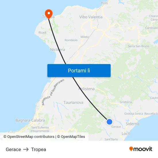 Gerace to Tropea map