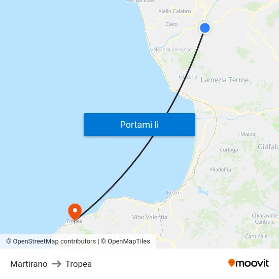 Martirano to Tropea map