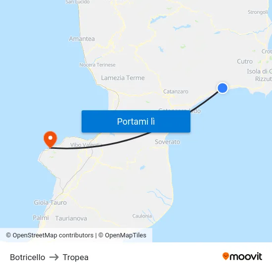 Botricello to Tropea map