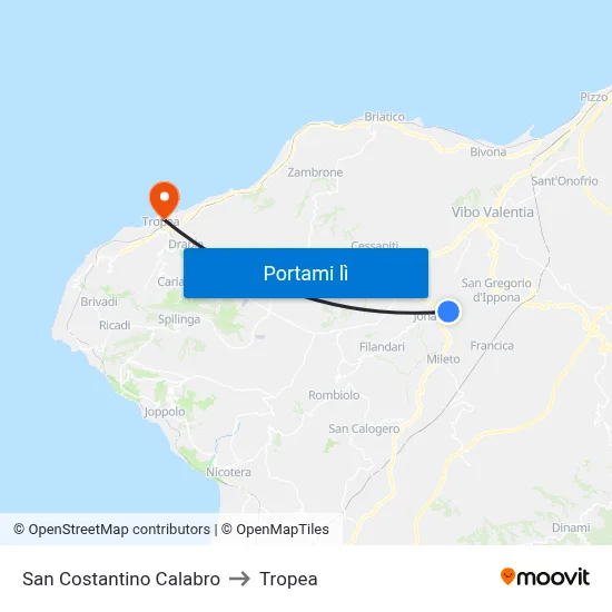 San Costantino Calabro to Tropea map