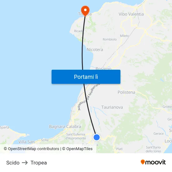 Scido to Tropea map