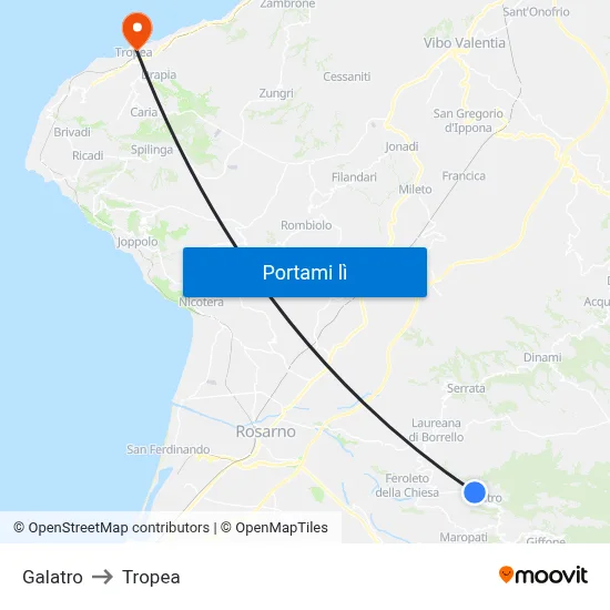 Galatro to Tropea map
