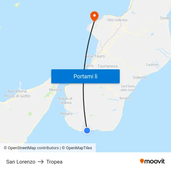 San Lorenzo to Tropea map