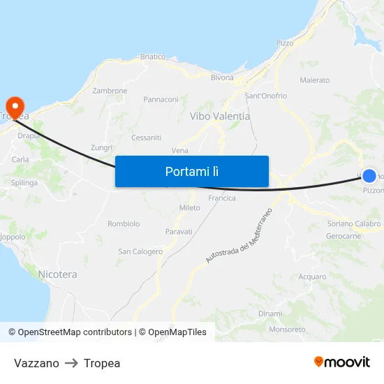 Vazzano to Tropea map