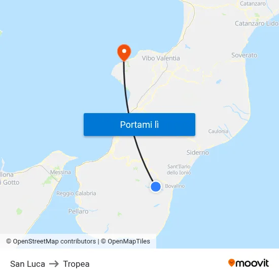 San Luca to Tropea map