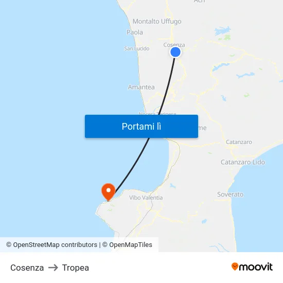 Cosenza to Tropea map