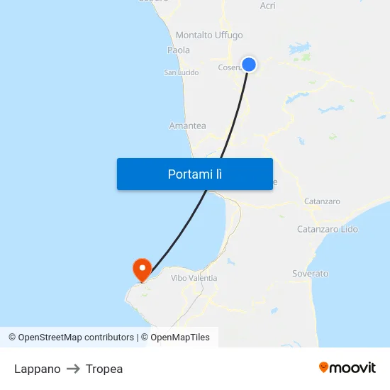 Lappano to Tropea map