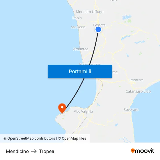 Mendicino to Tropea map