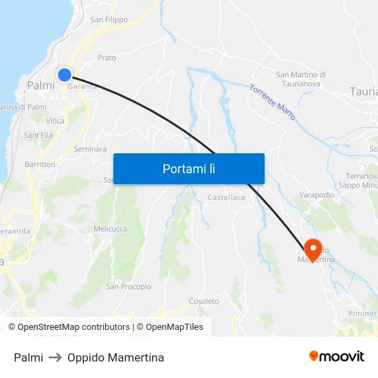 Palmi to Oppido Mamertina map