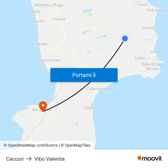 Caccuri to Vibo Valentia map