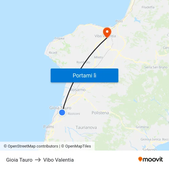 Gioia Tauro to Vibo Valentia map