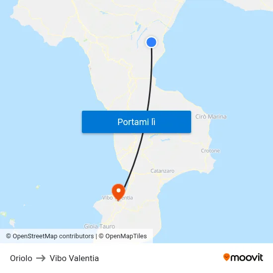 Oriolo to Vibo Valentia map