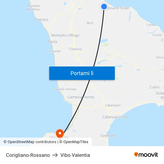 Corigliano-Rossano to Vibo Valentia map
