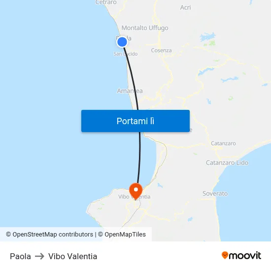 Paola to Vibo Valentia map