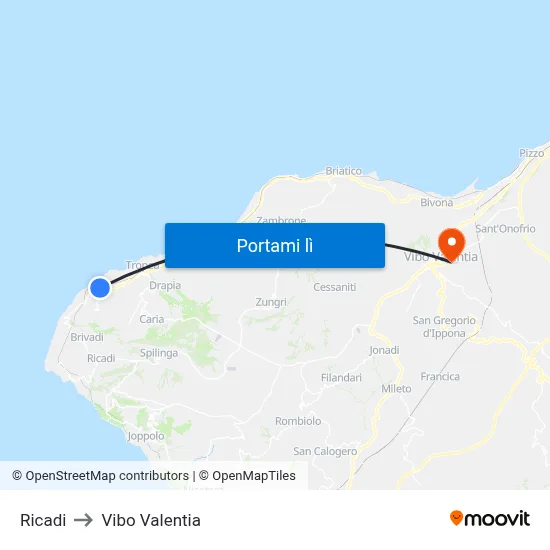Ricadi to Vibo Valentia map